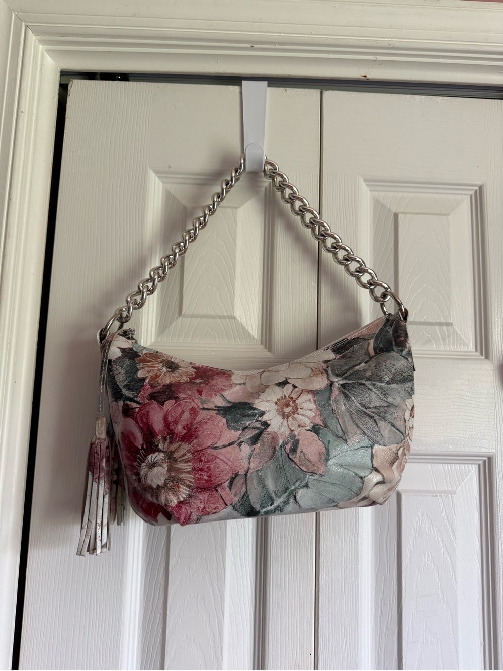 Maurizio Taiuti Floral genuine leather shoulder bag floral print w Silver Chain